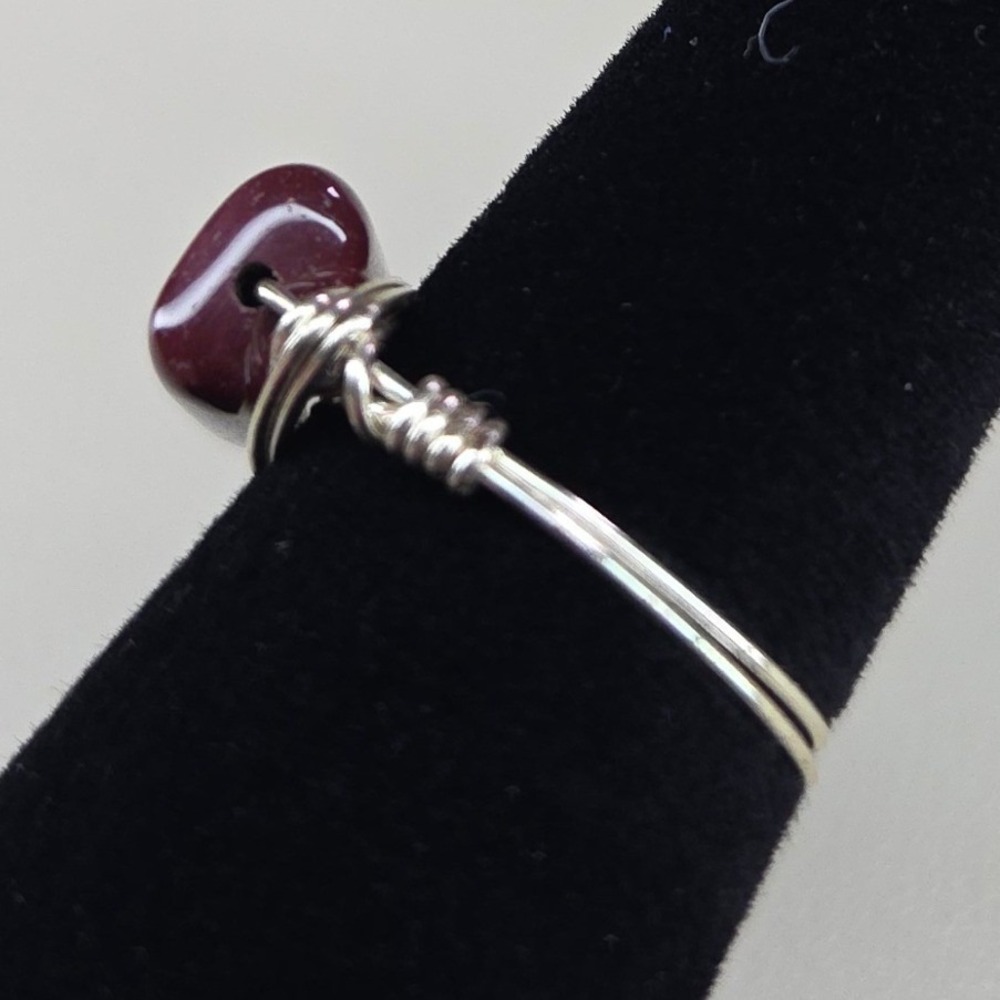 Handmade Wire Wrapped Jasper Ring Silver Tone Size 8 Artisan Jewelry - Picture 2 of 8